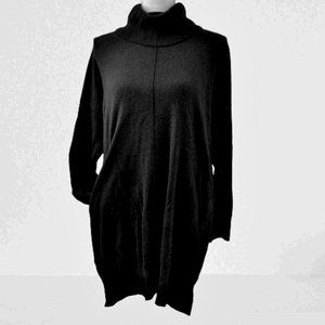 ORANGE FASHION VILLAGE 'COWL NECK' BLACK SWEATER DRESS w/POCKETS / LARGE/XL
